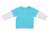 A kid's double sleeve T-shirt featuring a turquoise body and white long sleeves. The shirt has a small logo on it.