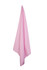 A pink baby blanket hangs elegantly, featuring a smooth, soft texture. It includes branding but no visible text.
