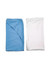 A set of baby blankets in blue and white, neatly folded and stacked alongside each other.