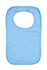 A blue organic kids bib with a rounded neckline and a simple design. It features a brand logo.