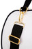 A white mini contrast bag with red straps and a gold zipper. It features a logo on the side.