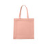 A pink tote bag with long handles and a plain design, featuring a logo.