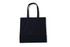 A heavy black tote bag with dual handles and a simple design, featuring a logo on the front.