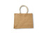 A jute tote bag in a natural brown colour with fabric handles, featuring a plain design.