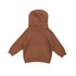 A brown cotton hoodie with a kangaroo pocket and a hood, featuring long sleeves and ribbed cuffs.