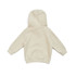 A beige kangaroo pocket hoodie for babies with a hood and long sleeves, featuring a logo.