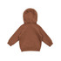 A brown kangaroo zip pocket hoodie for babies, featuring a hood and long sleeves. Includes a branding logo.
