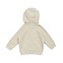 A beige kangaroo zip pocket hoodie featuring a hood and raglan sleeves, with a visible brand logo.