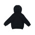 A black kangaroo zip pocket hoodie for babies, featuring a hood and long sleeves. It includes a logo.