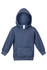 A navy blue baby hoodie with a front pocket and a hood, featuring a branding label inside.