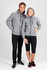 A grey soft cotton and bonded polar fleece hoodie featuring a hood, showcased by a male and female model.