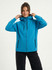 A grey bonded polar fleece hoodie featuring a hood and side pockets, modelled by a woman in black leggings.