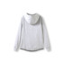 A grey women's junior hoodie made from soft cotton and bonded polar fleece, featuring a hood and a logo.