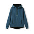 A blue women's hoodie made of soft cotton and bonded polar fleece, featuring a zip closure and a hood.