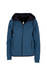 A blue women's hoodie made of soft cotton and bonded polar fleece, featuring a zip closure and a hood.