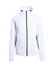 A white men's hoodie with a zip front and a high collar, featuring a logo.