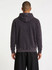 A men's stone wash fleece hoodie in dark blue with a front pocket and a hood. Features a branding logo.