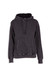 A women's junior stone wash fleece hoodie in a dark grey colour with a front pocket and a hood.
