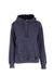 A women's junior stone wash fleece hoodie in dark grey with a front pocket and a hood. Features stitching details.