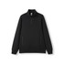 A black half-zip fleece jumper with a stand-up collar and zippered pockets, featuring a logo.