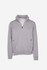A grey half-zip fleece jumper with a collar and side pockets. It features a subtle logo.