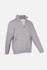 A grey men's half zip fleece jumper featuring side pockets and a zip neckline. It includes a logo.