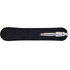 A silver metal pen rests on a black velvet surface, showcasing its sleek design. The image includes a logo.