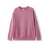 A pink sweatshirt with a classic crew neck and long sleeves, featuring a simple design and a logo.