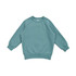 A teal kids' cotton sweatshirt with a round neck and long sleeves, featuring a ribbed cuff and hem.
