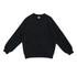 A black cotton sweatshirt with ribbed cuffs and hem, featuring a logo. Suitable for kids.