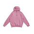 A pink men's cotton hoodie with a kangaroo pocket and a drawstring hood, featuring a logo.
