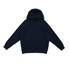 A navy blue men's cotton hoodie featuring a kangaroo pocket and a drawstring hood, with a logo displayed.