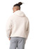 A men's kangaroo hoodie in cream with a hood, featuring a rounded back and a relaxed fit.