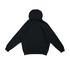 A black men's cotton hoodie with a kangaroo pocket and a spacious hood, featuring a logo on the front.