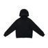 A black cotton zip-up hoodie with a kangaroo pocket and a hood, featuring long sleeves.