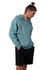 A men's zippered hoodie in a soft blue shade, featuring a kangaroo pocket and a relaxed fit, worn with black shorts.