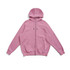 A pink men's cotton hoodie with a kangaroo pocket and zipper, featuring a hood and a logo.
