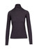 A dark charcoal half zip mock neck shirt featuring long sleeves and a fitted design. It has a logo.