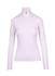 A white half zip mock neck shirt for women featuring long sleeves and a fitted design. Includes a logo.