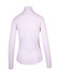A white half-zip mock neck shirt with long sleeves and a fitted design, featuring a logo.