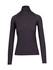 A long-sleeved, dark grey half-zip mock neck shirt with a fitted design and a small logo.