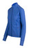 A blue heather jacket with a zip closure, long sleeves, and side pockets, featuring a logo on the chest.