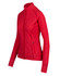 A red women's jacket with a zip front and long sleeves, featuring a fitted design and pockets.