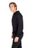 A black men's/unisex FUSION T-shirt hoodie with a stylish design and long sleeves, featuring a logo.