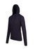 A black unisex FUSION T-shirt hoodie featuring a drawstring hood and long sleeves. It has a logo on the front.