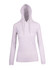 A grey women's fusion T-shirt hoodie featuring a hood and long sleeves. It includes a logo on the front.