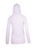 A white women's fusion T-shirt hoodie featuring a hood and long sleeves, displayed from the back.