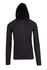 A black half-hood top with long sleeves and a front zip, featuring a logo on the chest.