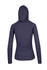 A navy women's half-hood top with a fitted design and long sleeves, featuring a back view.