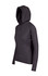 A dark grey half-hooded top for women, featuring long sleeves and a fitted design. It has a logo on the garment.